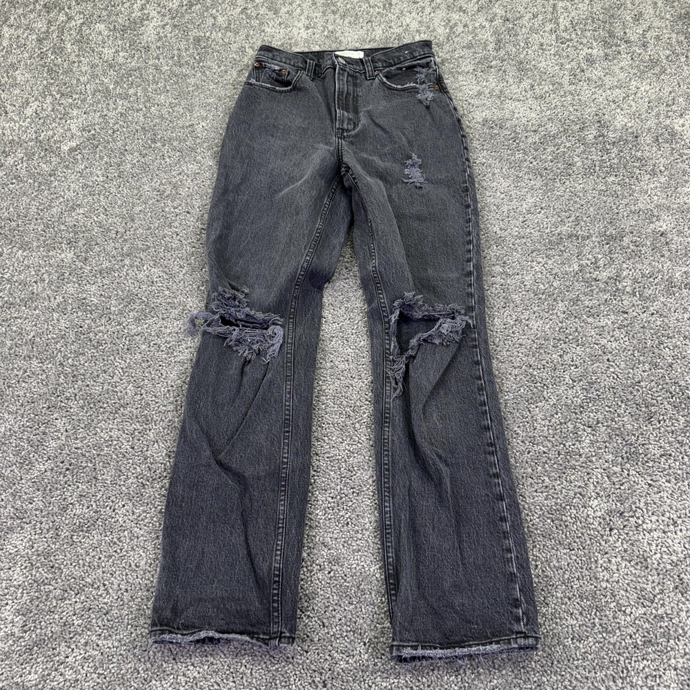 Abercrombie & Fitch Jeans Womens 26 Gray 90s Straight Ultra High Rise Distressed